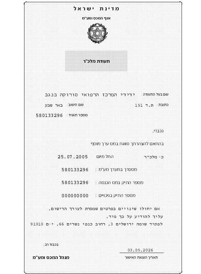 אישור מלכ"ר לעמותת ידידי סורוקה